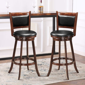Set of 2 Bar Stools 360 Degree Swivel Accent Wooden Counter Height Dining Chairs with Cushioned Seat