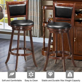 Set of 2 Bar Stools 360 Degree Swivel Accent Wooden Counter Height Dining Chairs with Cushioned Seat