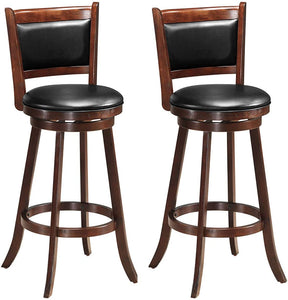Set of 2 Bar Stools 360 Degree Swivel Accent Wooden Counter Height Dining Chairs with Cushioned Seat