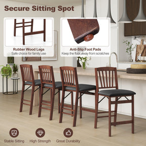 Set of 2 Counter Height Bar Stools Portable Folding Kitchen Island Chairs with Anti-slip Foot Pads and Inclined Backrests for Dining Room