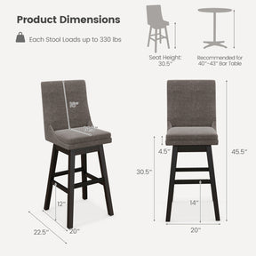 Set of 2 Counter Height Barstools 360° Swivel Bar Stool Seat Dining Chairs with Footrest and Cushion