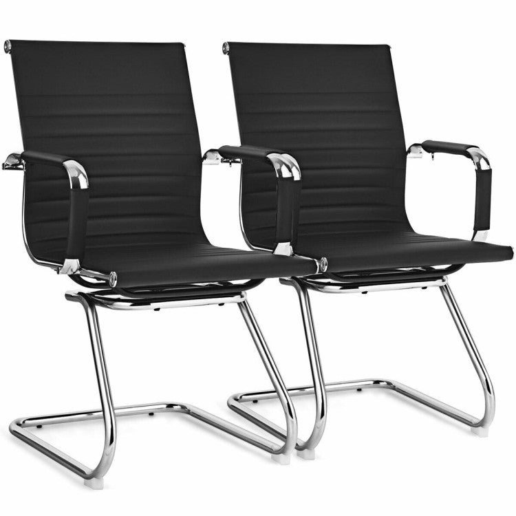 Set of 2 Office Guest Chair Heavy Duty Conference Reception Chair with Protective Arm Sleeves and Sled Base