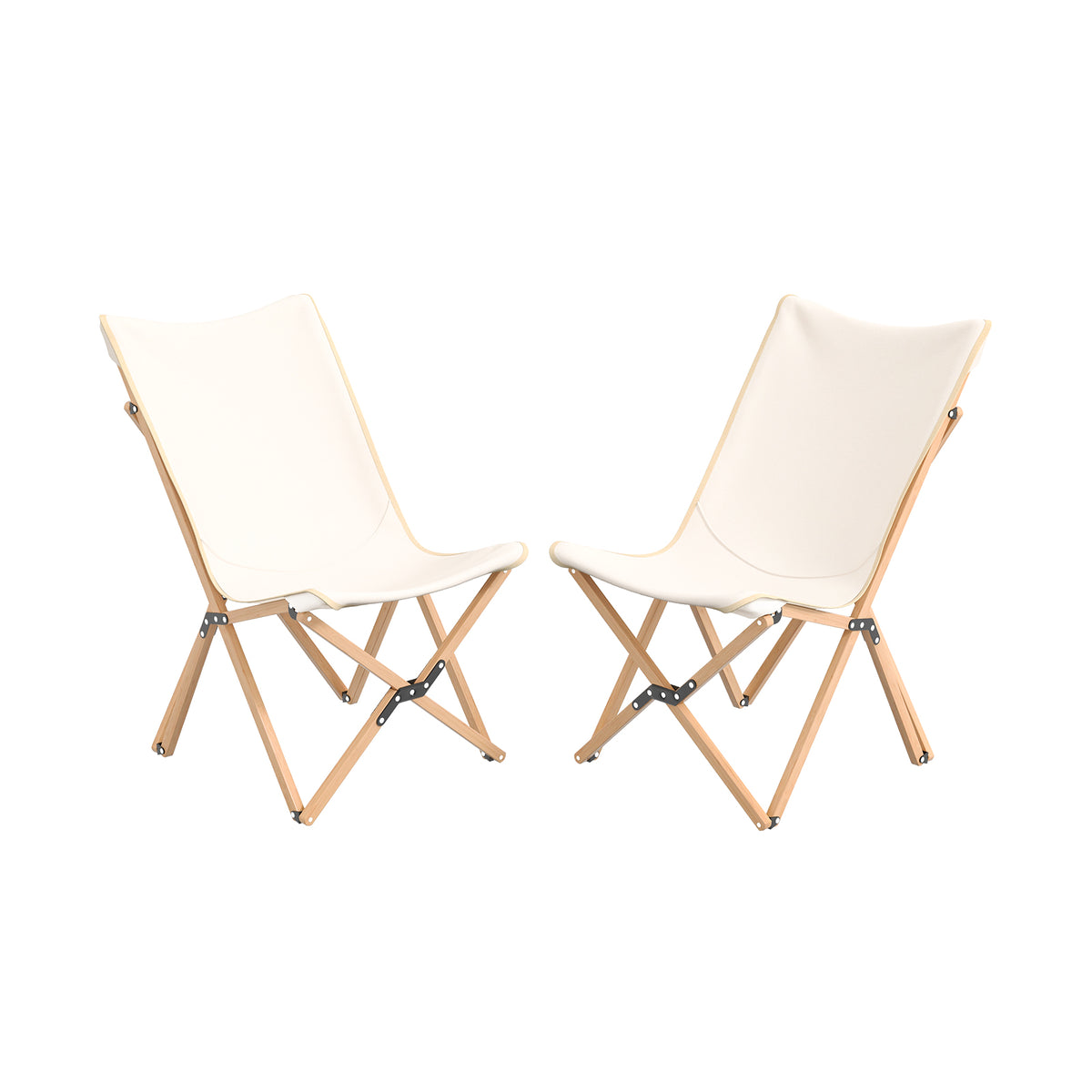 Set of 2 Portable Bamboo Thickened Canvas Beach Chair with Storage Pocket for Outdoor Camping and Fishing