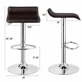 Modern Swivel Bar Stools Set of 2, Adjustable Height PU Leather Backless Counter Stools Kitchen Dining Chairs for Home, Restaurant, Bar