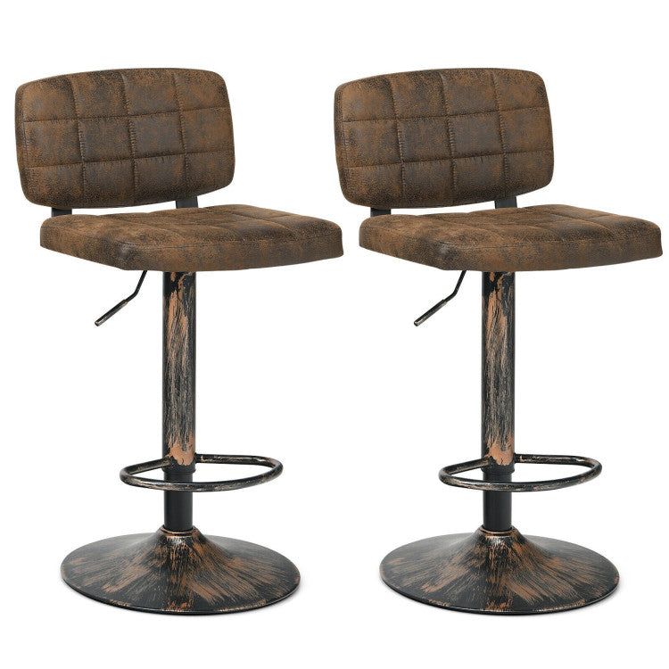 Set of 2 Vintage Bar Stools 360° Swivel Adjustable Height Bar Chairs with Footrest for Pub Kitchen