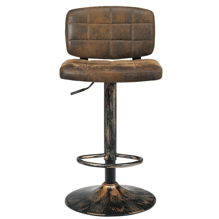 Set of 2 Vintage Bar Stools 360° Swivel Adjustable Height Bar Chairs with Footrest for Pub Kitchen