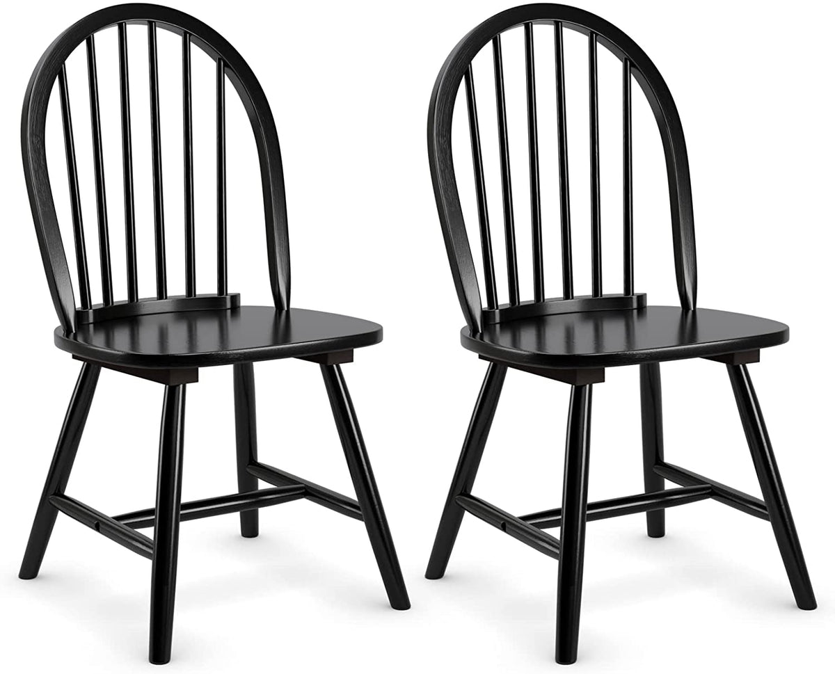 Set of 2 Vintage Windsor Wood Dining Chairs with Armless Spindle Back for Kitchen Dining Room