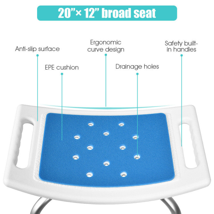 Shower Stool Non-Slip Padded Seat with 6 Adjustable Heights