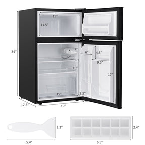 3.2 cu ft. Stainless Steel Compact Refrigerator 2-Door Mini Fridge Freezer Cooler for Dorm Office Apartment