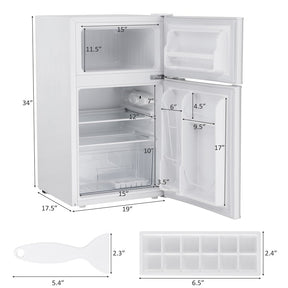 3.2 cu ft. Stainless Steel Compact Refrigerator 2-Door Mini Fridge Freezer Cooler for Dorm Office Apartment