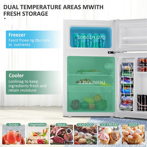 3.2 cu ft. Stainless Steel Compact Refrigerator 2-Door Mini Fridge Freezer Cooler for Dorm Office Apartment