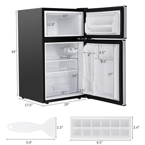 3.2 cu ft. Stainless Steel Compact Refrigerator 2-Door Mini Fridge Freezer Cooler for Dorm Office Apartment