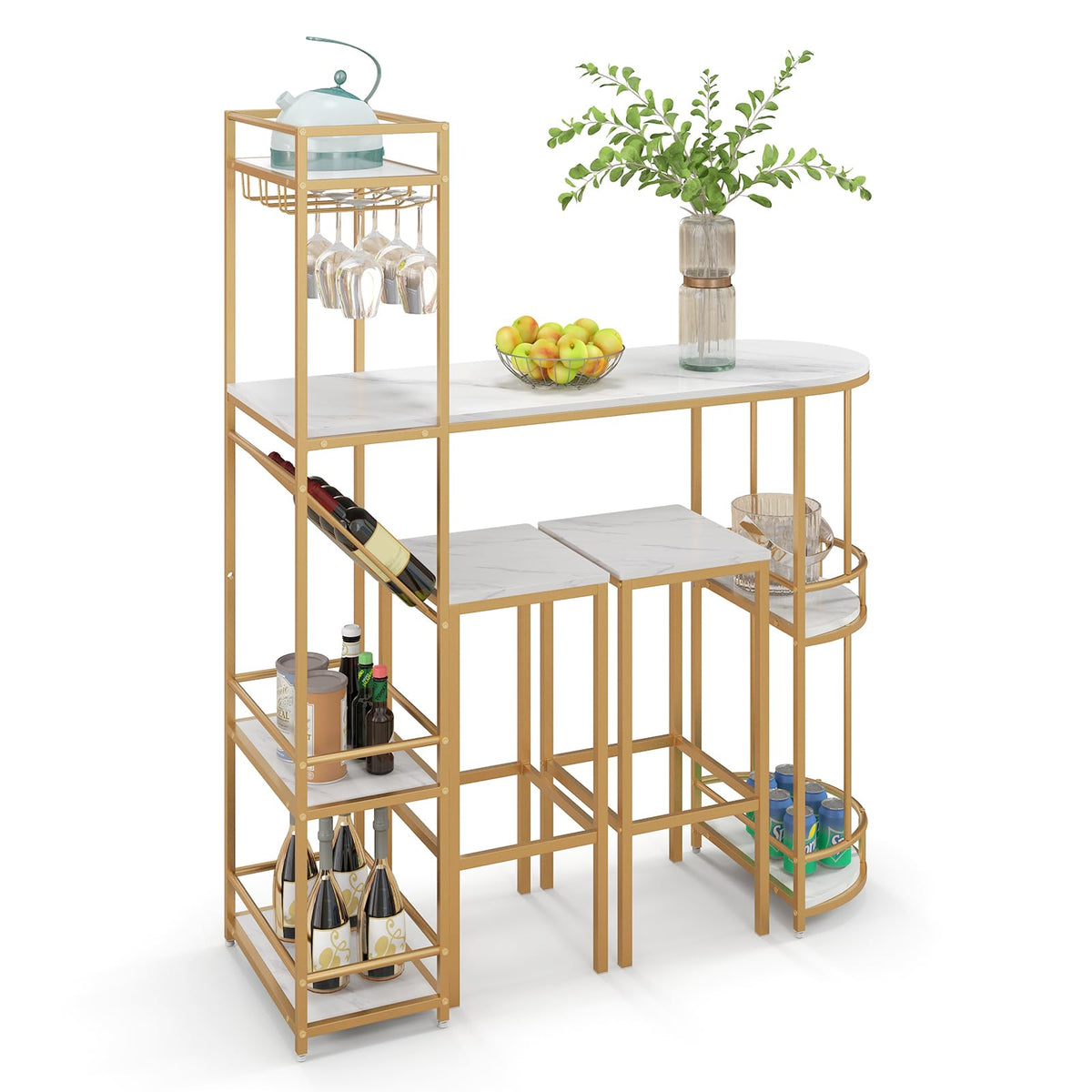 Giantex Bar Table & Stool Set for 2, 3 Piece Bar Table Set with Storage Shelves