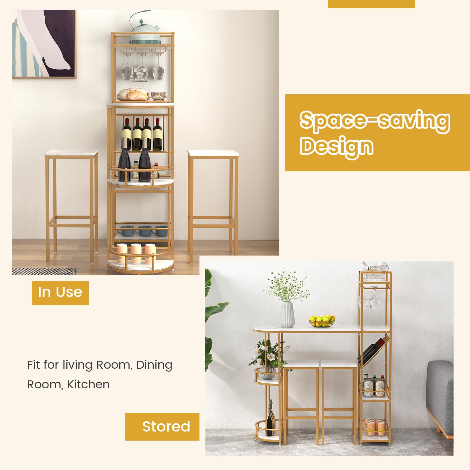 Giantex Bar Table & Stool Set for 2, 3 Piece Bar Table Set with Storage Shelves