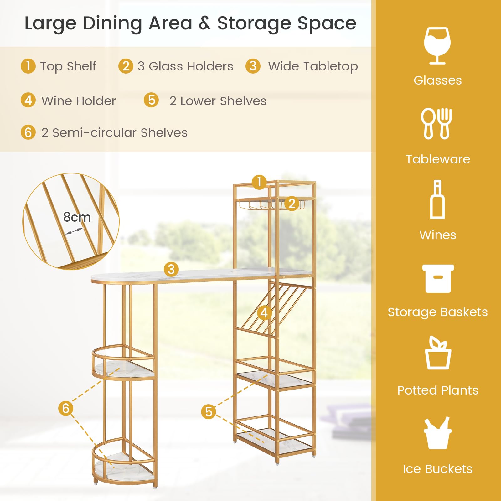 Giantex Bar Table & Stool Set for 2, 3 Piece Bar Table Set with Storage Shelves