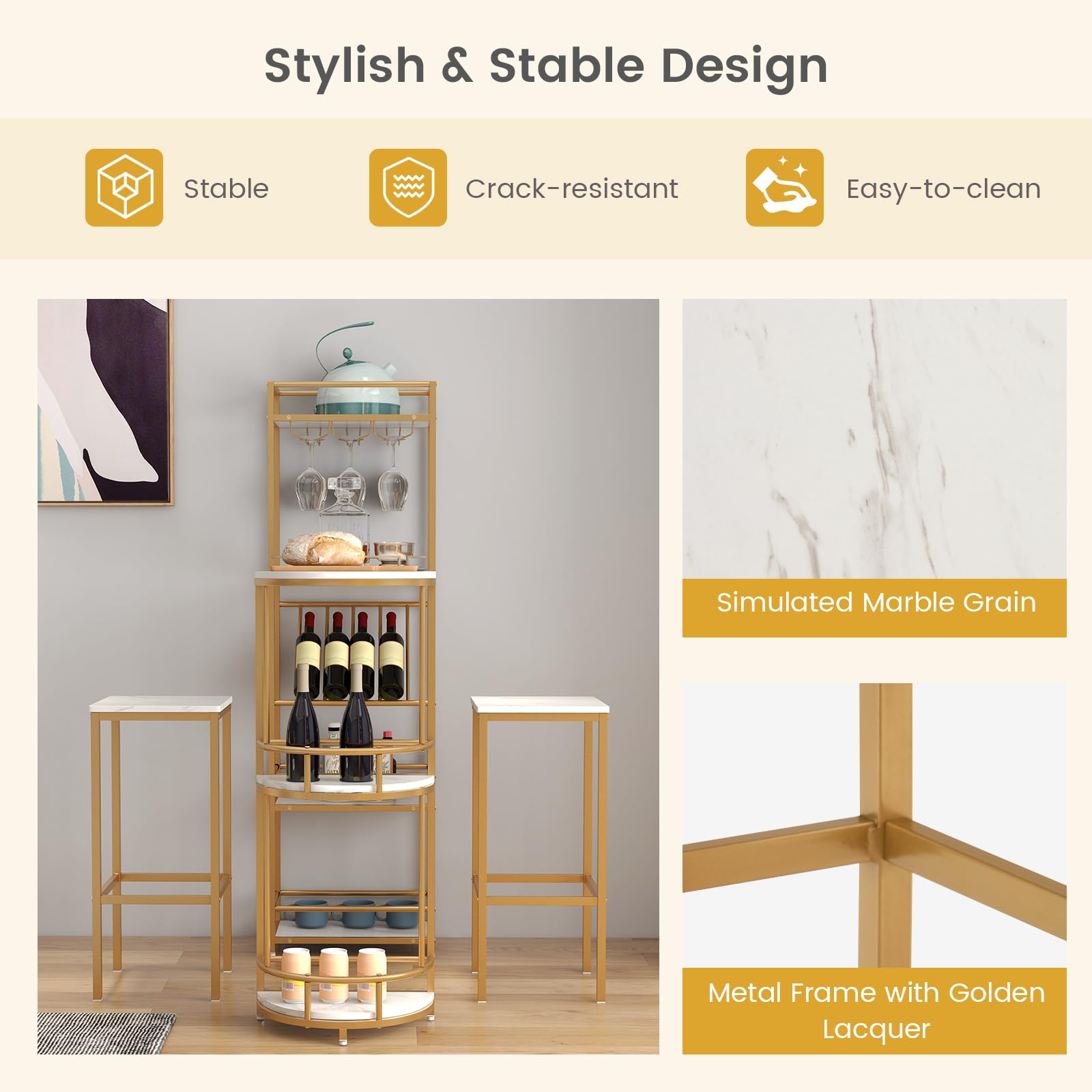 Giantex Bar Table & Stool Set for 2, 3 Piece Bar Table Set with Storage Shelves