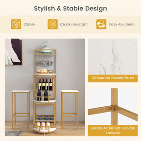 Giantex Bar Table & Stool Set for 2, 3 Piece Bar Table Set with Storage Shelves