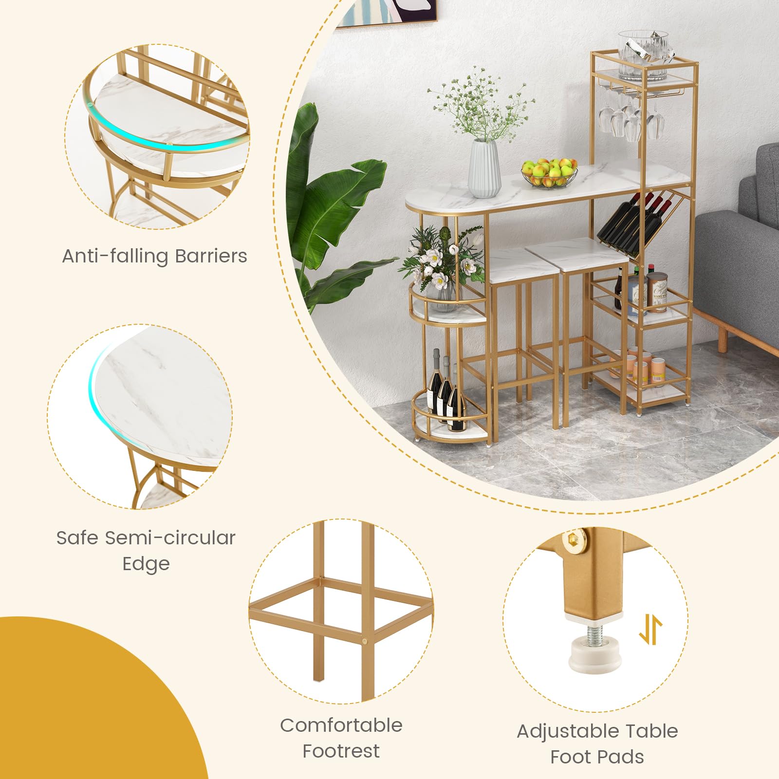 Giantex Bar Table & Stool Set for 2, 3 Piece Bar Table Set with Storage Shelves