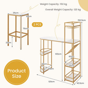 Giantex Bar Table & Stool Set for 2, 3 Piece Bar Table Set with Storage Shelves