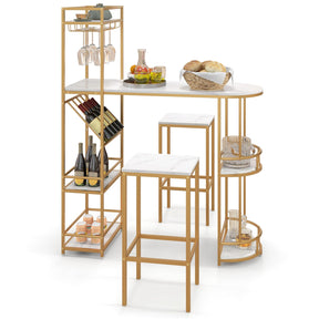 Giantex Bar Table & Stool Set for 2, 3 Piece Bar Table Set with Storage Shelves