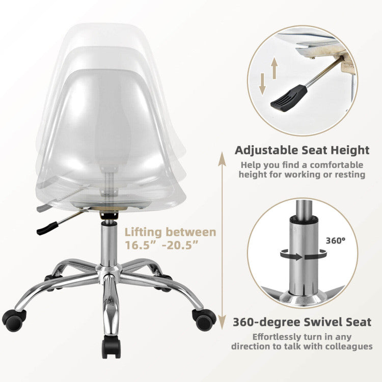 Swivel Acrylic Armless Conference Chair with Adjustable Height for Home and Office