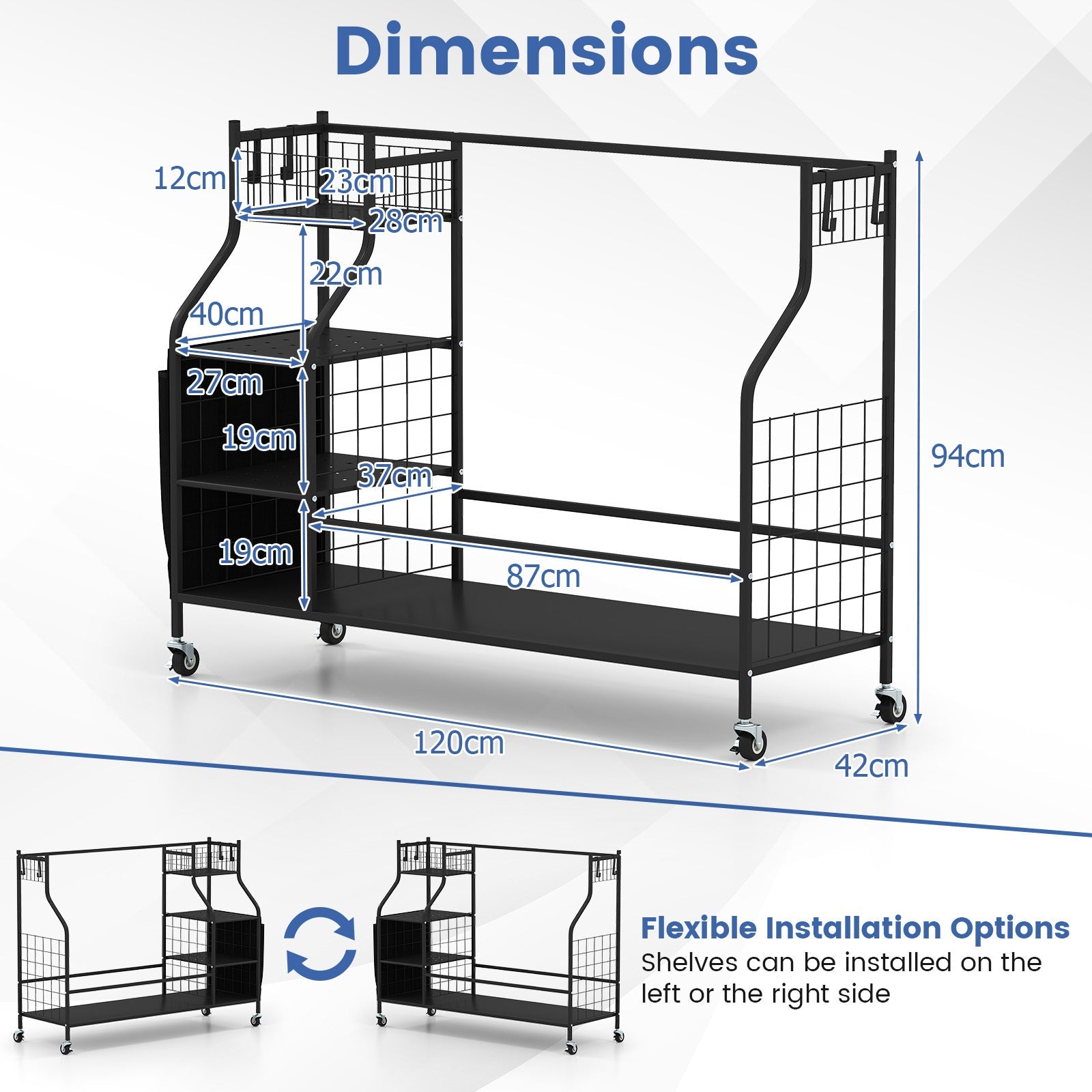 Balls and Golfing Equipment Accessories with Lockable Wheels and Removable Hooks