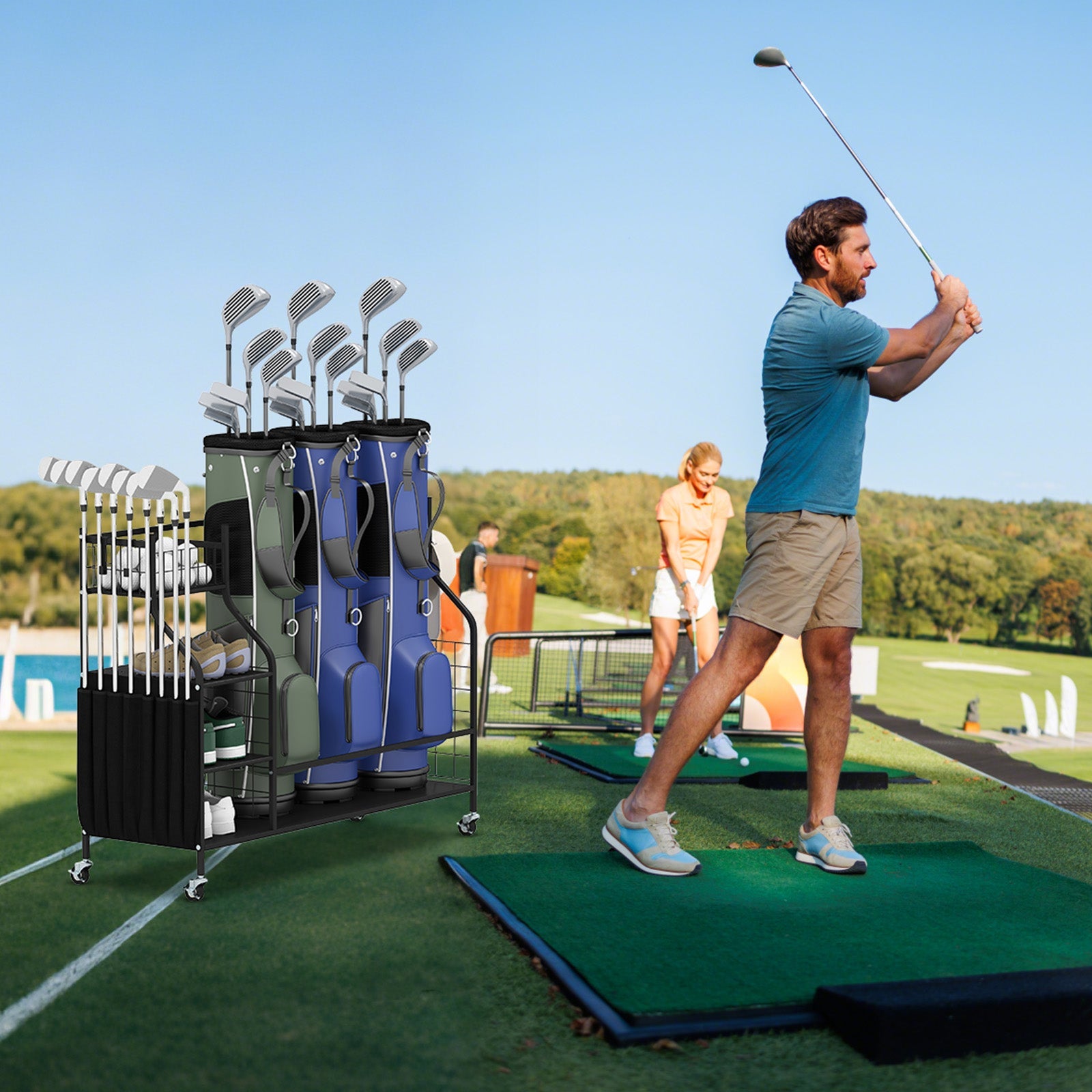 Balls and Golfing Equipment Accessories with Lockable Wheels and Removable Hooks