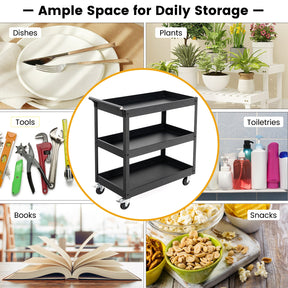 3-Tier Utility Cart, Heavy Duty Service Cart with Ample Storage Space & Humanized Handle