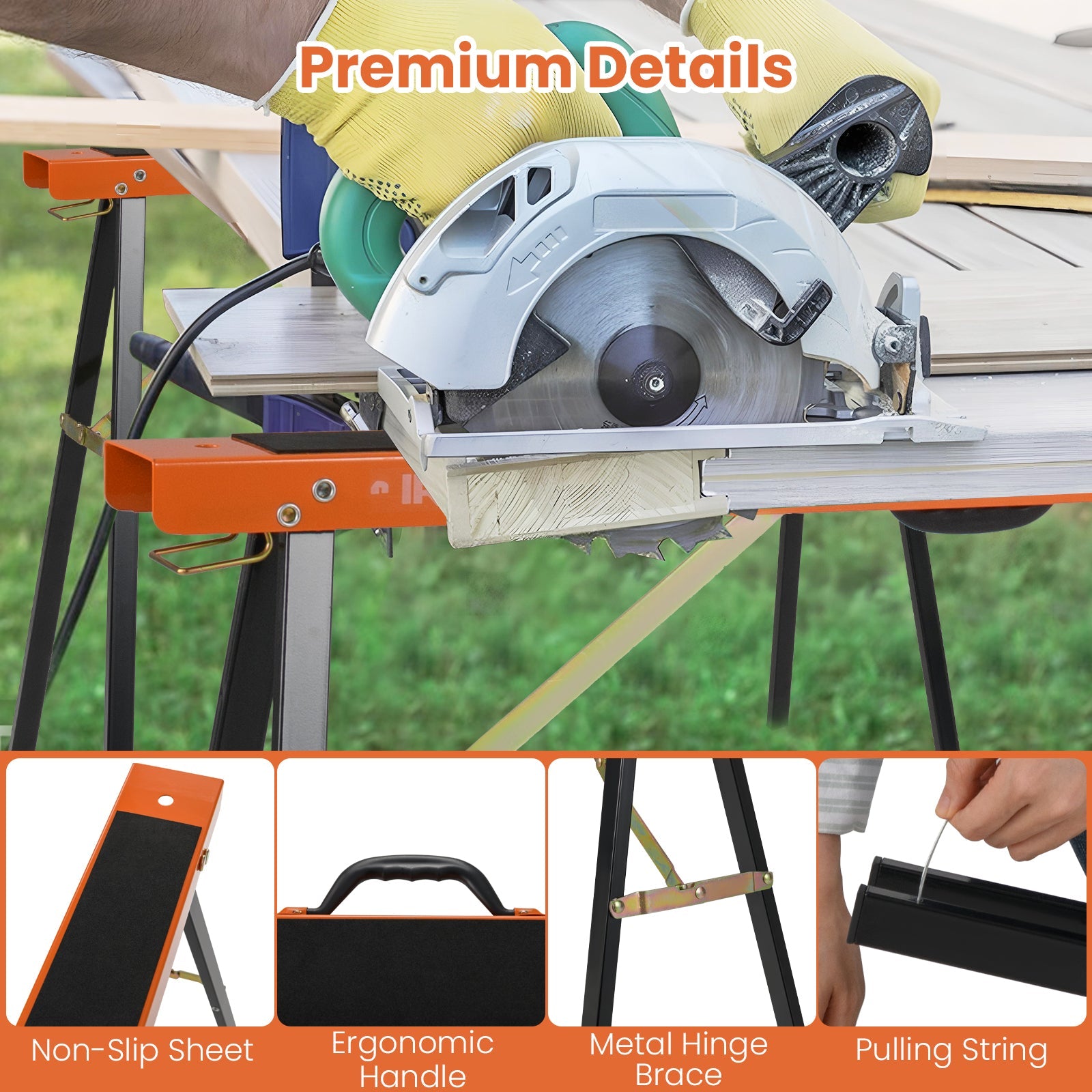 2-Pack Portable Sawhorses, Heavy-Duty Galvanized Metal Power Tool Stand