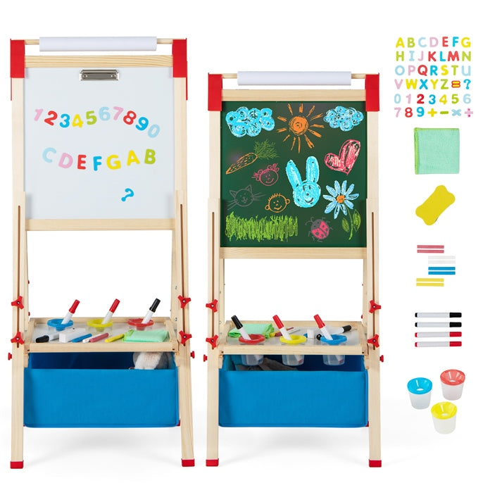 Kids Art Easel, Adjustable Height Double Sided Easel w/Chalkboard & Whiteboard, Replaceable Paper Roll