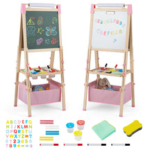 Kids Art Easel, Adjustable Height Double Sided Easel w/Chalkboard & Whiteboard, Replaceable Paper Roll