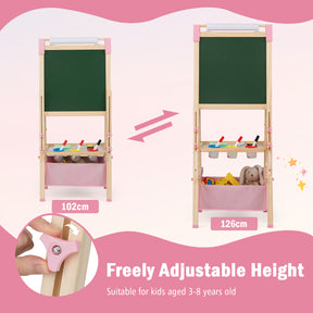 Kids Art Easel, Adjustable Height Double Sided Easel w/Chalkboard & Whiteboard, Replaceable Paper Roll
