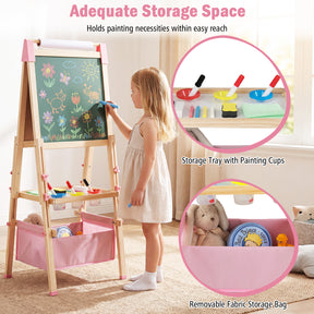 Kids Art Easel, Adjustable Height Double Sided Easel w/Chalkboard & Whiteboard, Replaceable Paper Roll