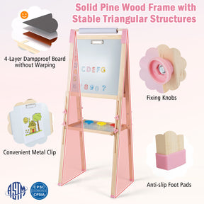 Kids Art Easel, Adjustable Height Double Sided Easel w/Chalkboard & Whiteboard, Replaceable Paper Roll