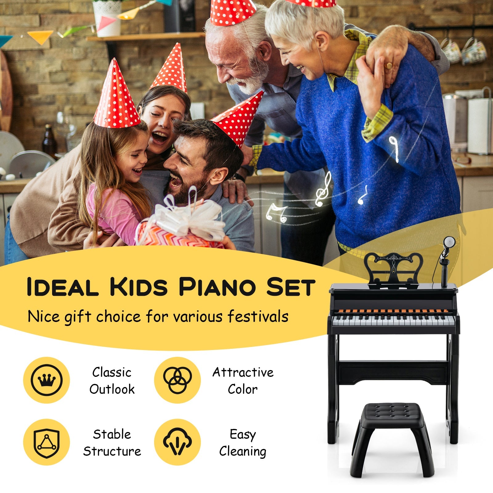 37-Key Piano Keyboard Toy, Educational Gift for Toddlers Aged 3+ Years Old