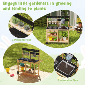 Mud Kitchen with Wheels, Outdoor Fir Wood Play Kitchen