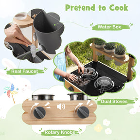 Mud Kitchen with Wheels, Outdoor Fir Wood Play Kitchen