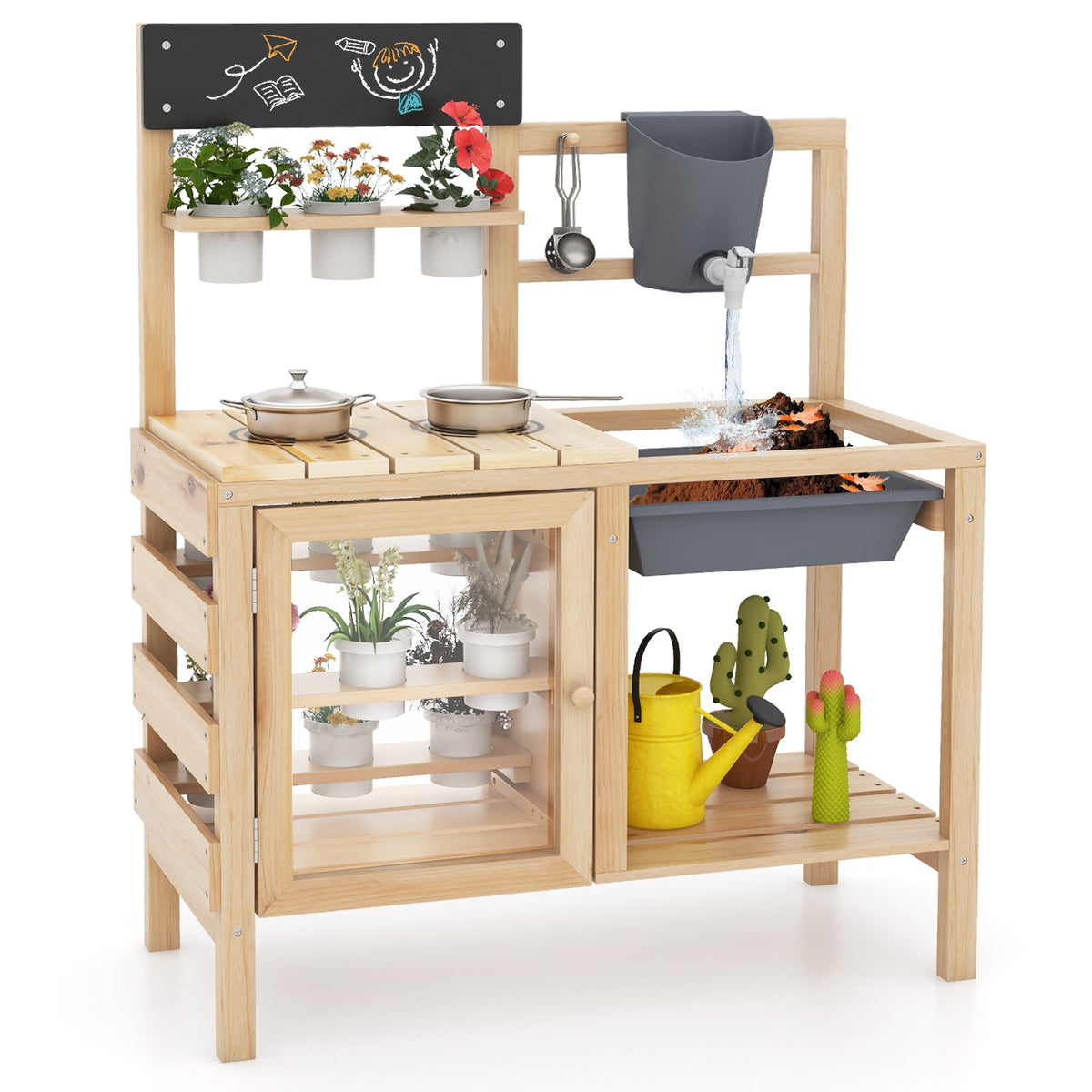 Mud Kitchen, Kids Pretend Play Kitchen Toy Set for Children 3+ Years Old