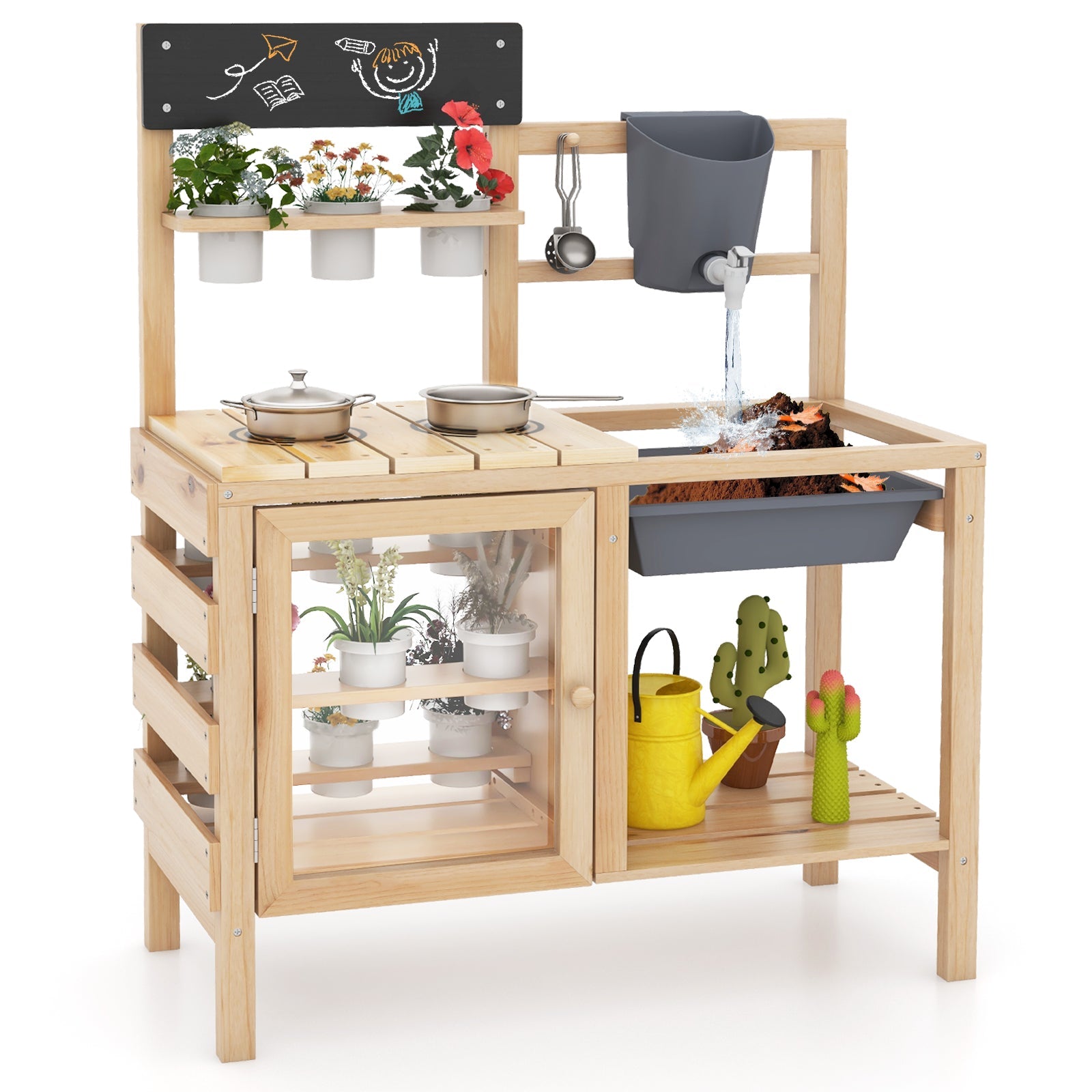 Mud Kitchen, Kids Pretend Play Kitchen Toy Set for Children 3+ Years Old