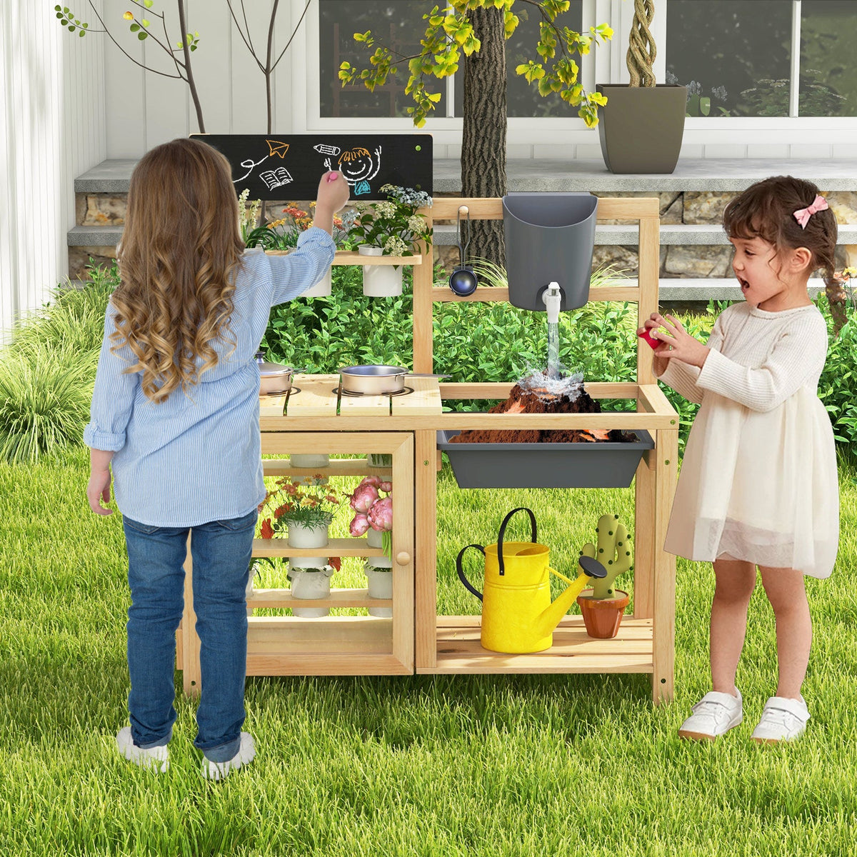 Mud Kitchen, Kids Pretend Play Kitchen Toy Set for Children 3+ Years Old