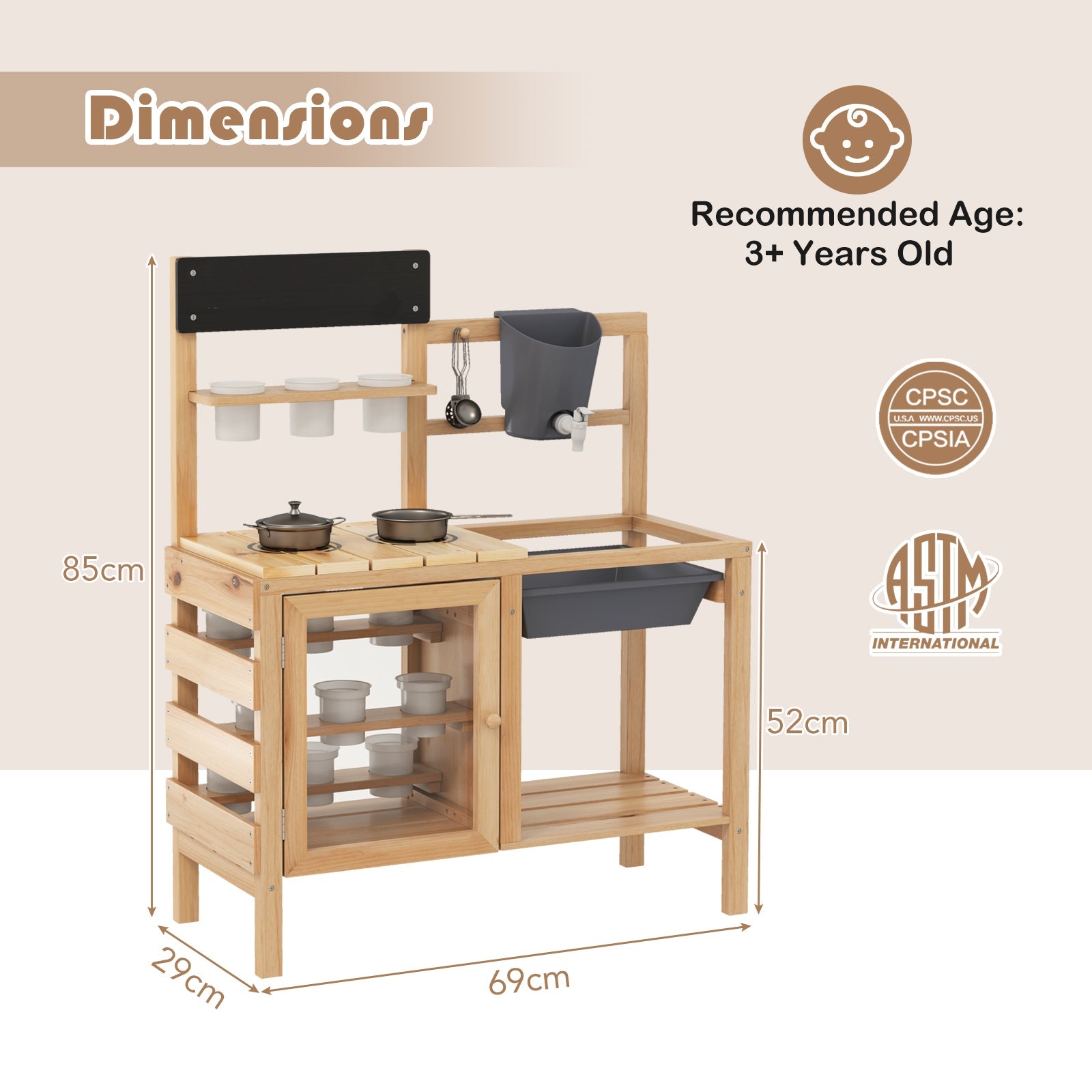 Mud Kitchen, Kids Pretend Play Kitchen Toy Set for Children 3+ Years Old