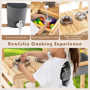 Mud Kitchen, Kids Pretend Play Kitchen Toy Set for Children 3+ Years Old