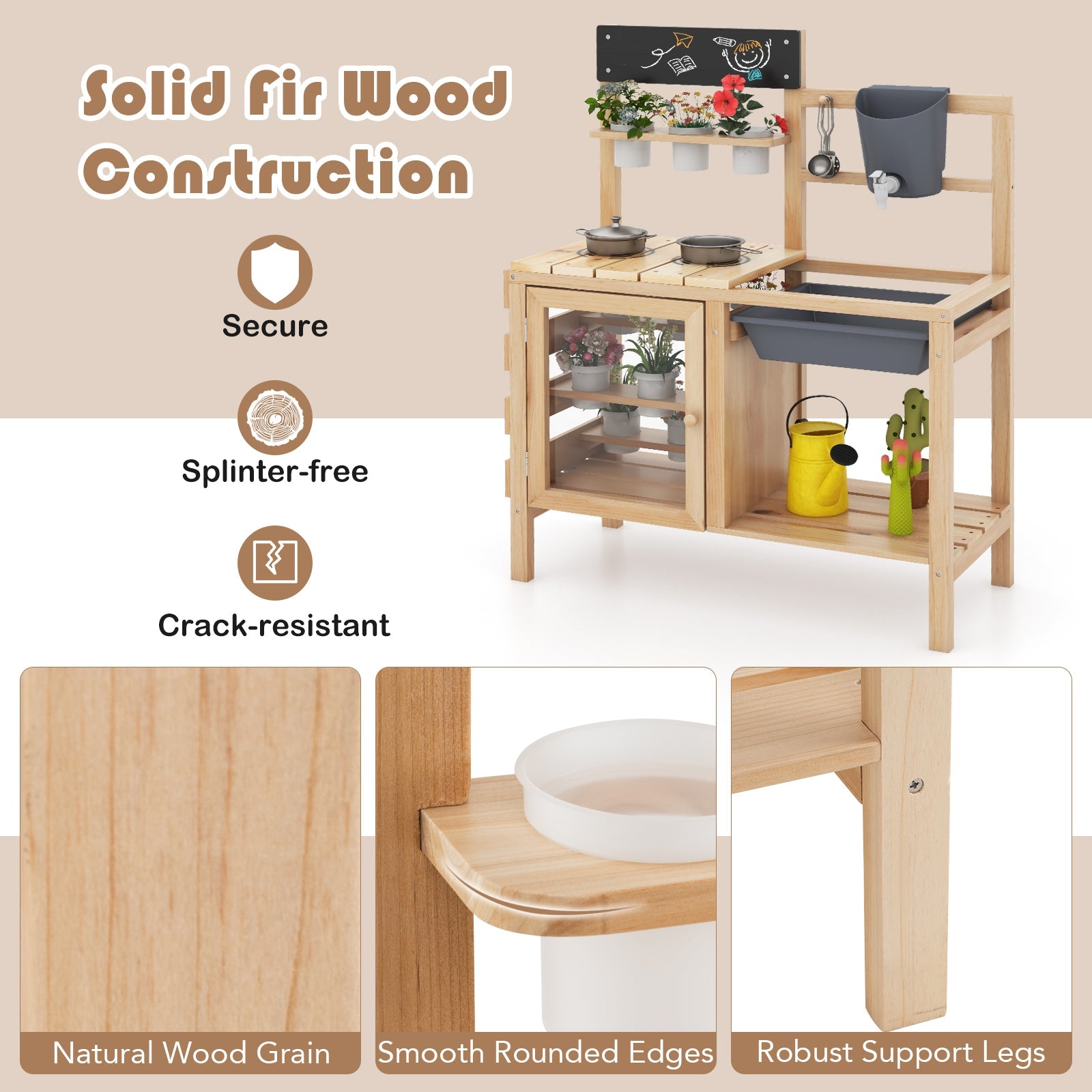 Mud Kitchen, Kids Pretend Play Kitchen Toy Set for Children 3+ Years Old