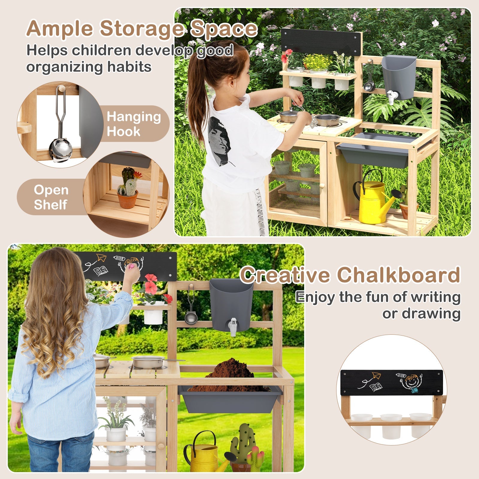 Mud Kitchen, Kids Pretend Play Kitchen Toy Set for Children 3+ Years Old