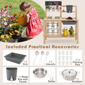 Mud Kitchen, Kids Pretend Play Kitchen Toy Set for Children 3+ Years Old
