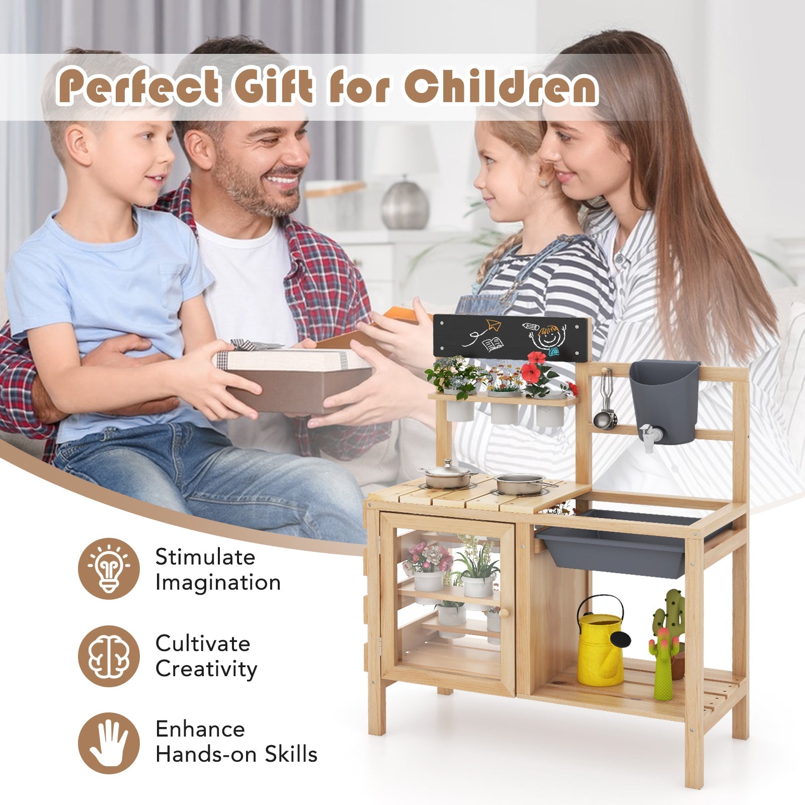 Mud Kitchen, Kids Pretend Play Kitchen Toy Set for Children 3+ Years Old