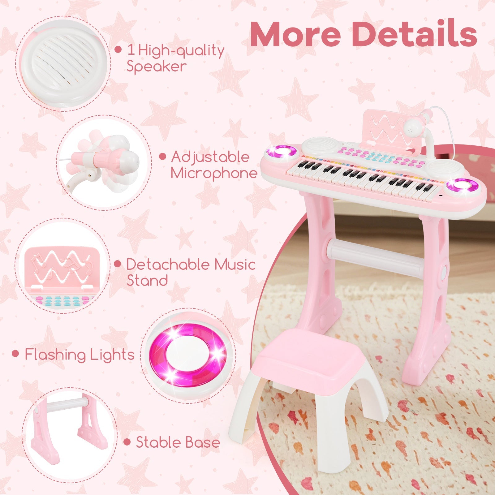 HONEY JOY 37-Key Kids Piano Keyboard Toy, Toddler Electronic Piano w/ Music Score