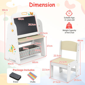 Kids Table and Chair Set, 4-in-1 Art Easel and Bookshelf