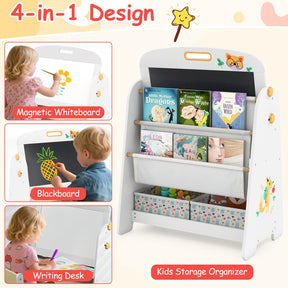 Kids Table and Chair Set, 4-in-1 Art Easel and Bookshelf