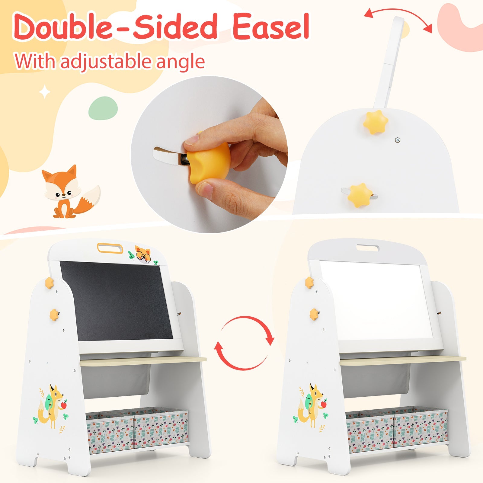 Kids Table and Chair Set, 4-in-1 Art Easel and Bookshelf